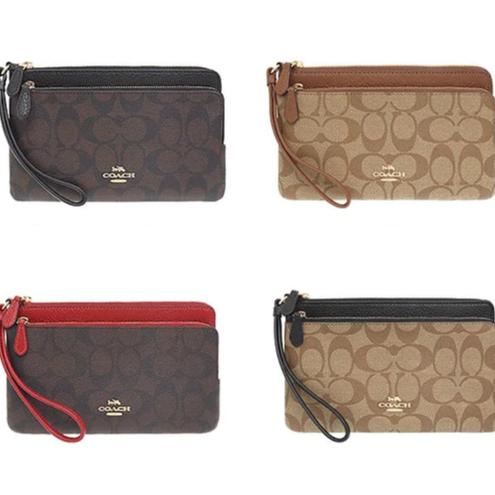 CoachDouble Zip Wallet Women Long Purse Wristlet Handphone Pouch
