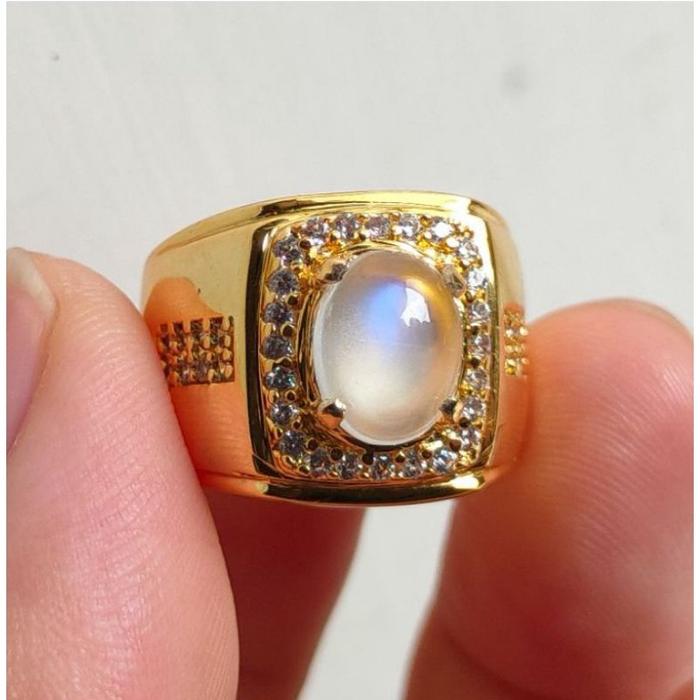 BATU CINCIN AKIK PER BIDURI BULAN AIR LAUT ASLI NATURAL RING PERAK