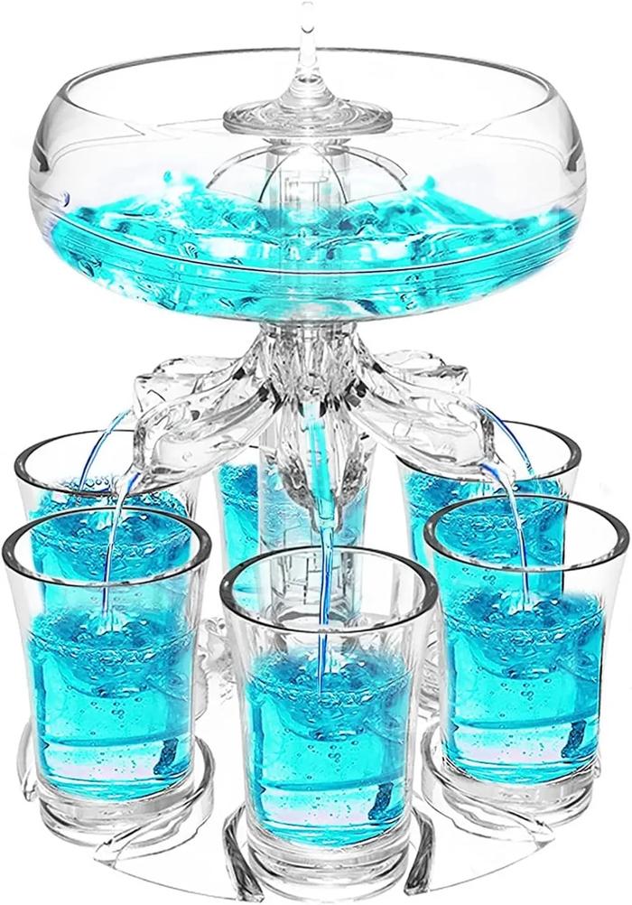 Party Drink Shot Dispenser with 6 Shot Glasses Set Acrylic Holder