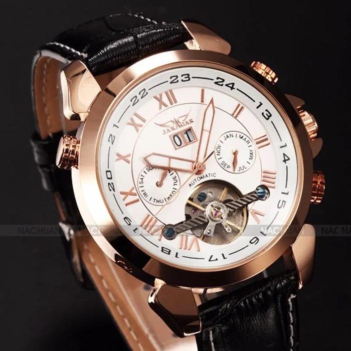 JARAGAR jam tangan Tourbillon pria, arloji Mekanikal otomatis tanggal