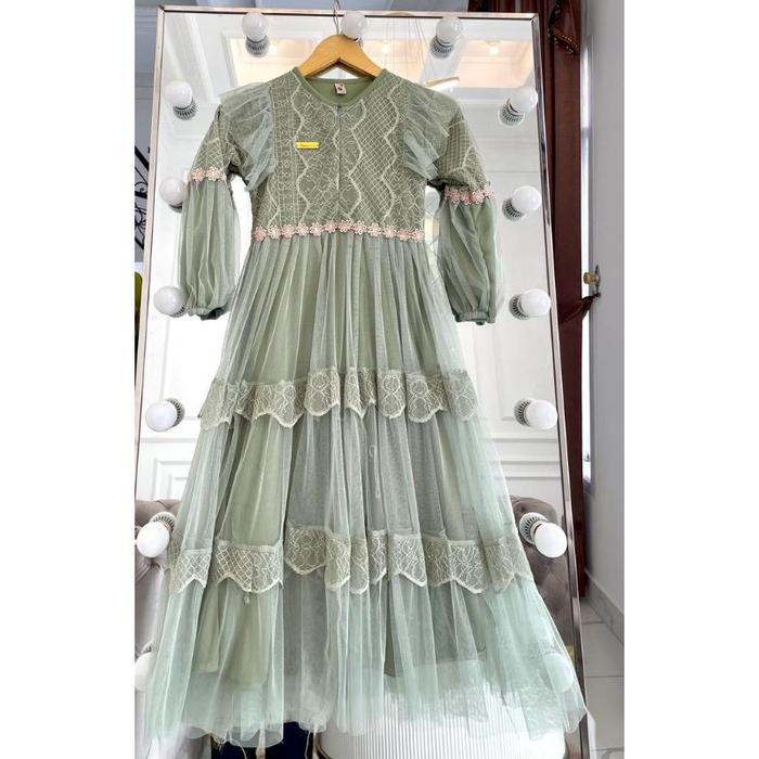 Gamis Hasya Mutiara Dress Pesta Anak Perempuan Dress Bahan Brukat Mix