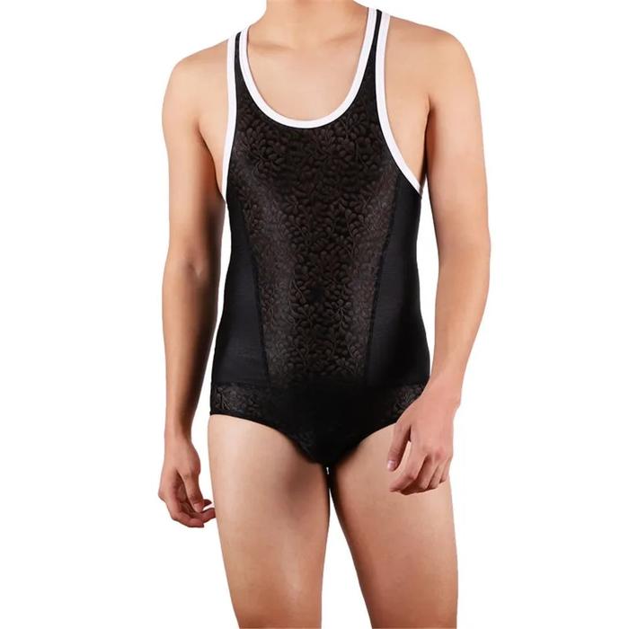 Bodysuit Leotard Pria Seksi Rompi Tanpa Lengan Jumpsuit Satu Potong
