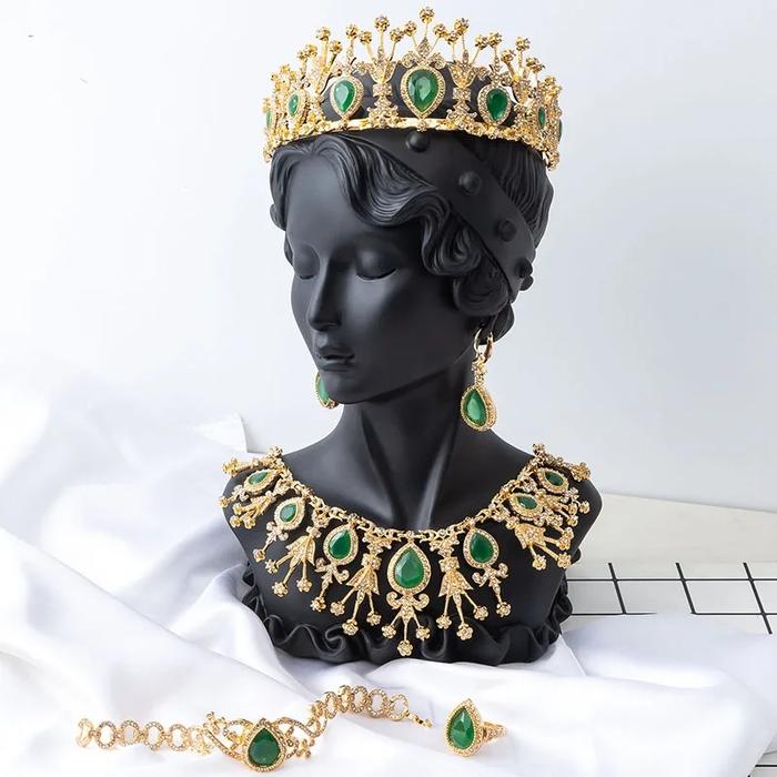 Set perhiasan pengantin Kaftan gaya Maroko mewah anting kalung