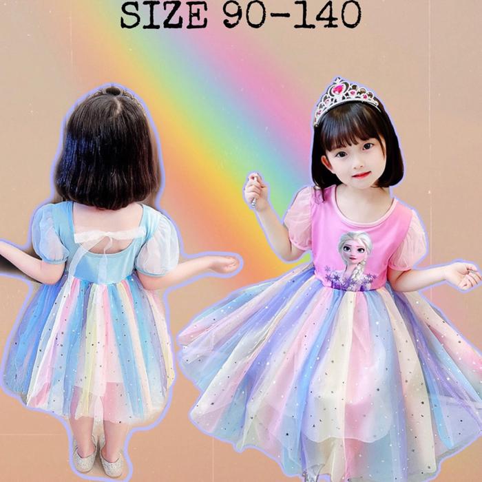 2-8Tahun Dress tutu elsa frozen baju pelangi anak perempuan gaun