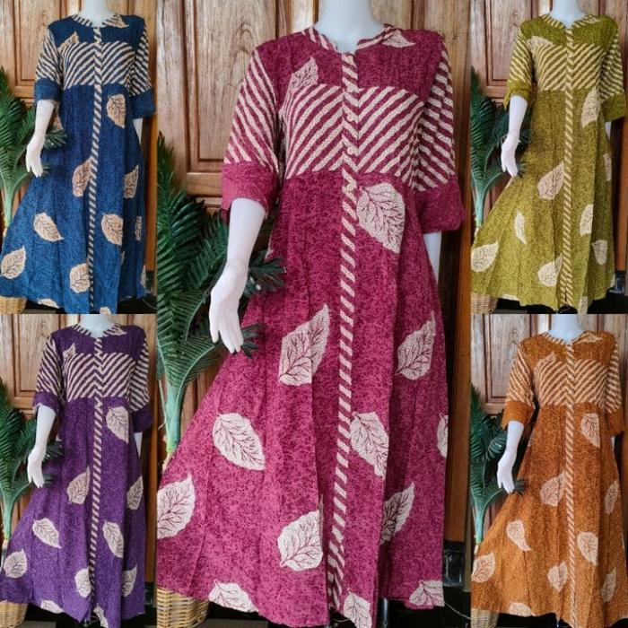 Batik Putri Diana Sekdres Qiana Daster Panjang Lengan 7/8 Depan