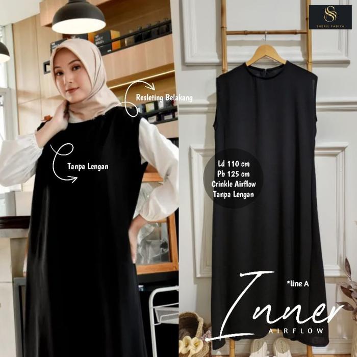 Basic Inner Dress Crinkle Long Vest Dress Bahan Crinkle