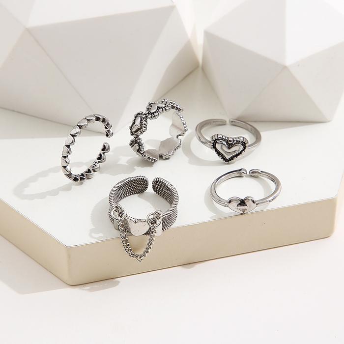 Produk 5pcs / Set Cincin Jari Telunjuk Model Terbuka Desain Hati