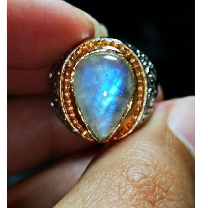 Natural Batu Biduri Bulan Air Laut Ceylon Top Colour Murmer HQ