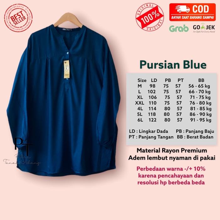 FU575 blouse atasan pakaian kemeja big size prussian blue biru pekat