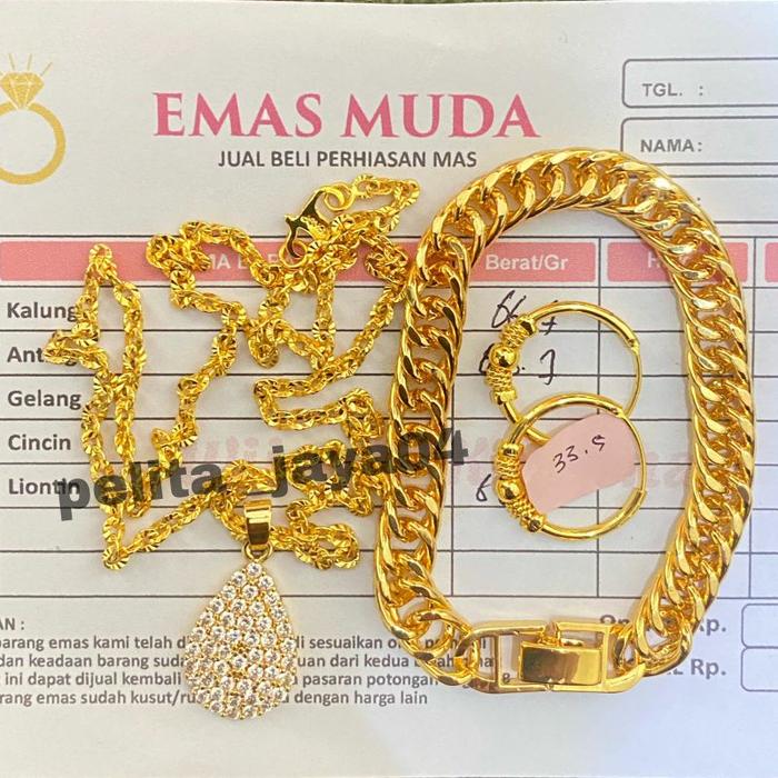 MURAH Set Perhiasan Liontin Permata Asli Emas 24k Asli Emas Muda Free
