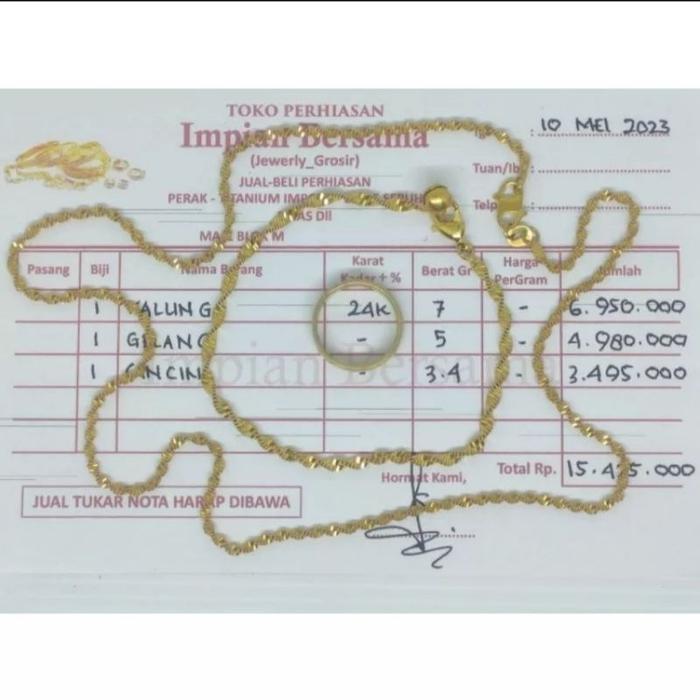 DISKON Perhiasan Set Lintir Kalung 7gram,gelang 5gram,free Cincin Gold