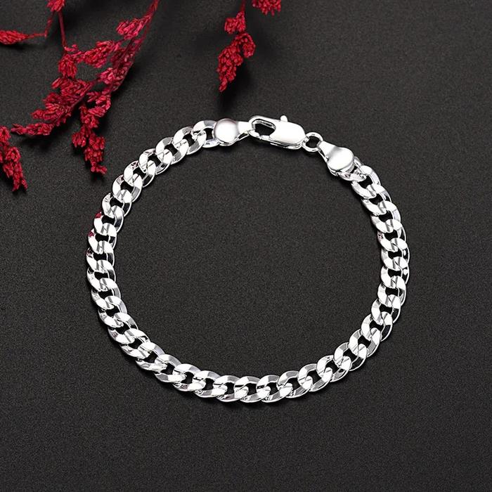 Baru Asli 925 Perak Murni Cantik 7MM Gelang Rantai untuk Pria Wanita