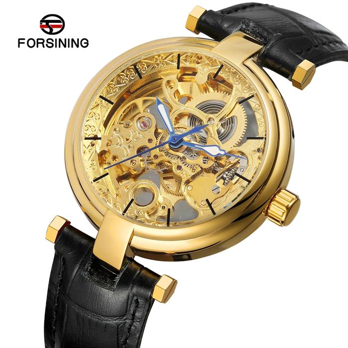 Forsining Jam Tangan Pria Retro Transparan Otomatis Desain Unik