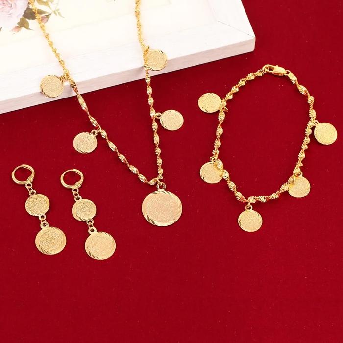 Gelang Kalung Anting Set Jerman Spanyol Perancis Koin Uang Tanda