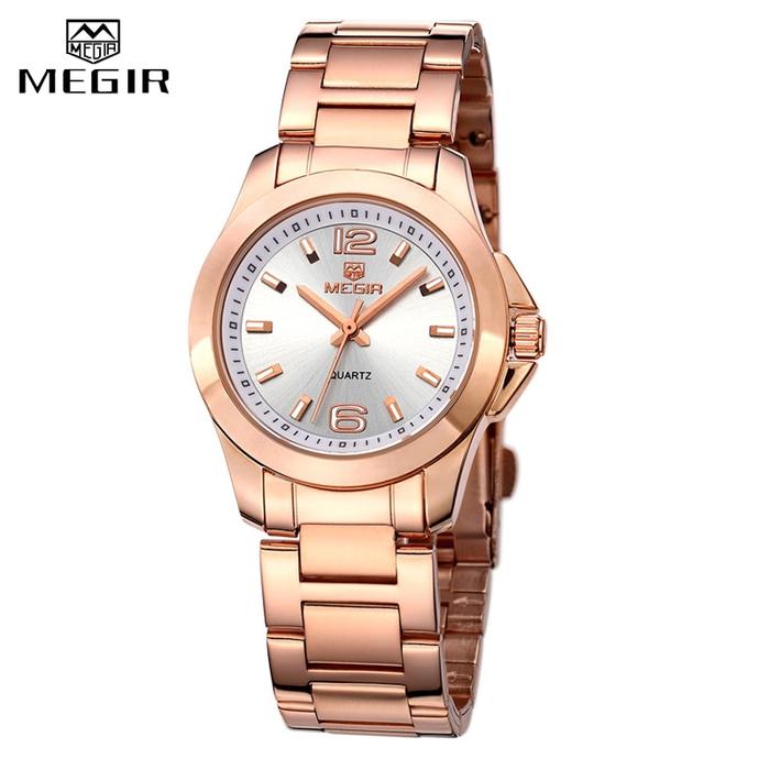 MEGIR Jam Tangan Wanita Merek Mewah Jam Tangan Gelang Rose Gold Modis