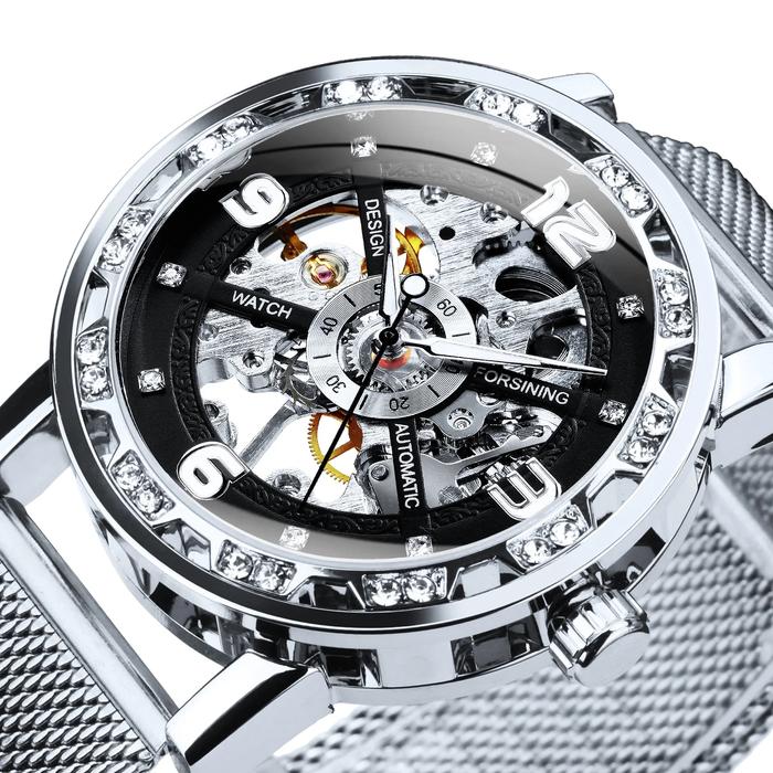 FORSINING Jam Tangan Skeleton Emas Jam Tangan Mekanis Pria Jam Tangan