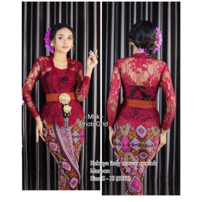 Kebaya Bali Brokat Maroon Semi Italy