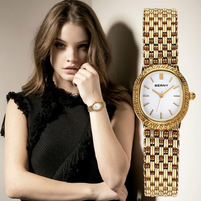 Jam Tangan Wanita Emas Mewah Baja Tahan Karat Jam Tangan Emas Wanita