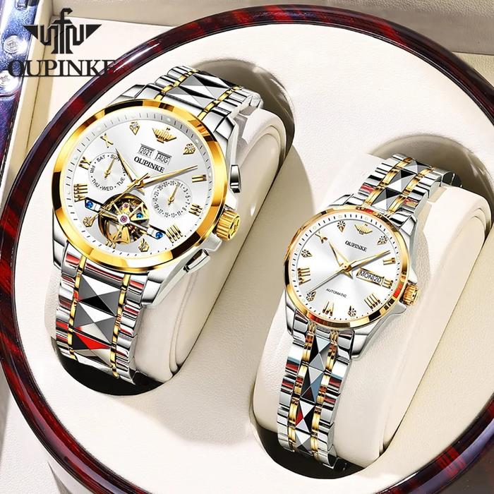 OUPINKE jam tangan otomatis Tourbillon, arloji desain kerangka mesin