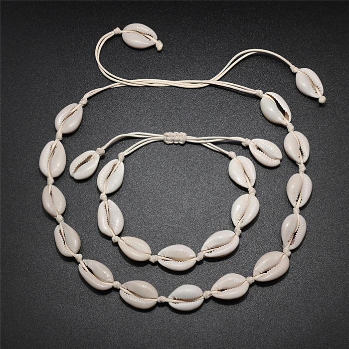 Hot Jual Natural Kerang Set Kalung Gelang Bohemian Pantai Laut Kerang