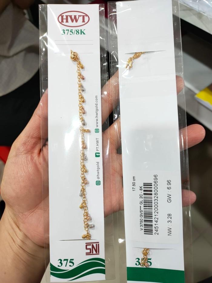 Gelang rantai hwt motif boba bola 3 warna kadar 375