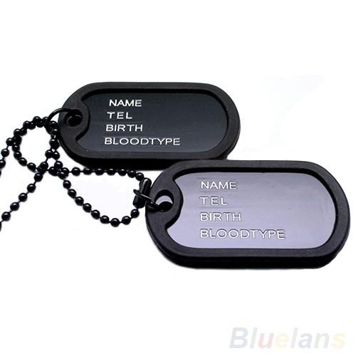 Kalung tentara army Rantai Berliontin 2 Dog Tag Hitam Gaya Militer kyj