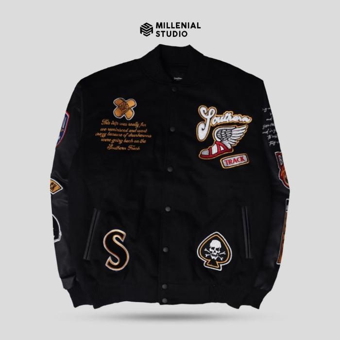 Varsity Jacket Scop Bastard Black Southerntrack | Millenial Studio