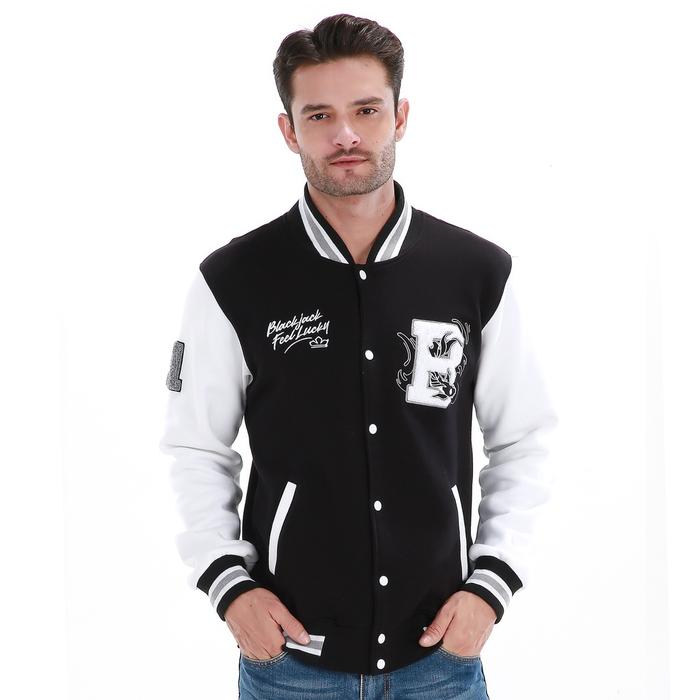 Blackjack JKT590AF Jaket Varsity Feel Lucky Hitam Putih