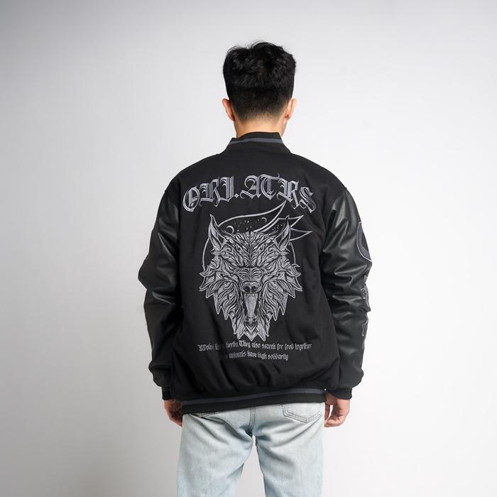 Orijiattires Jaket Varsity Wolf Full Black