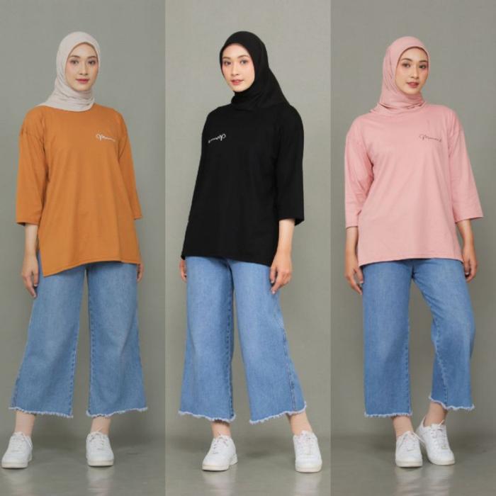 Atasan Baju Kaos Oversized Wanita Muslim Top Basic Polos Premium