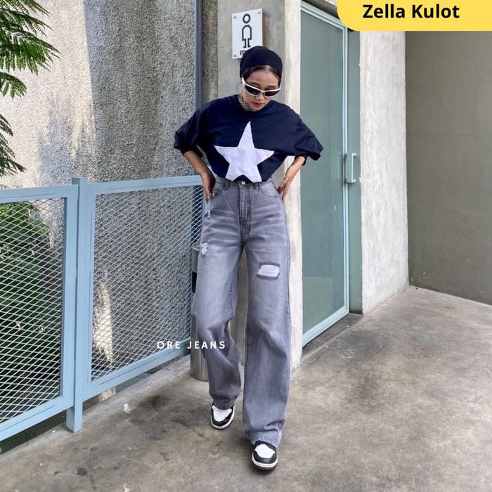 [STOCK READY]TERBARU ORE - HW ZELLA KULOT JEANS SOBEK LAPIS WANITA