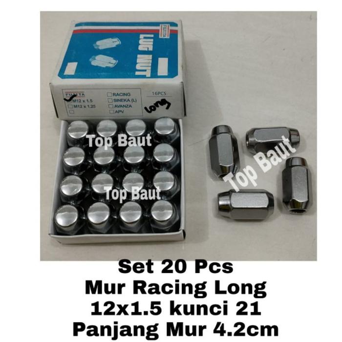 Set 20 Pcs Mur Racing Long 12X1.5 Kunci 21 Mur Baut Roda Panjang 4.2Cm