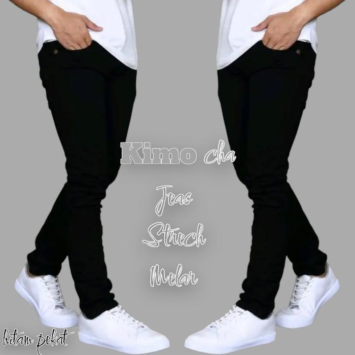 EK456 Celana Jeans Pria Denim Celana Pensil Cowok Hitam Celana Jeans