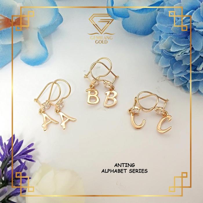 ANTING HURUF WANITA EMAS ASLI KADAR 300 (6K) & 375 (8K) ANTING