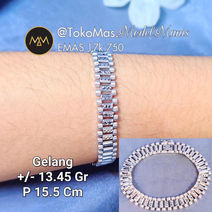 Gelang rolex rantai jam emas putih 750 kadar 17k
