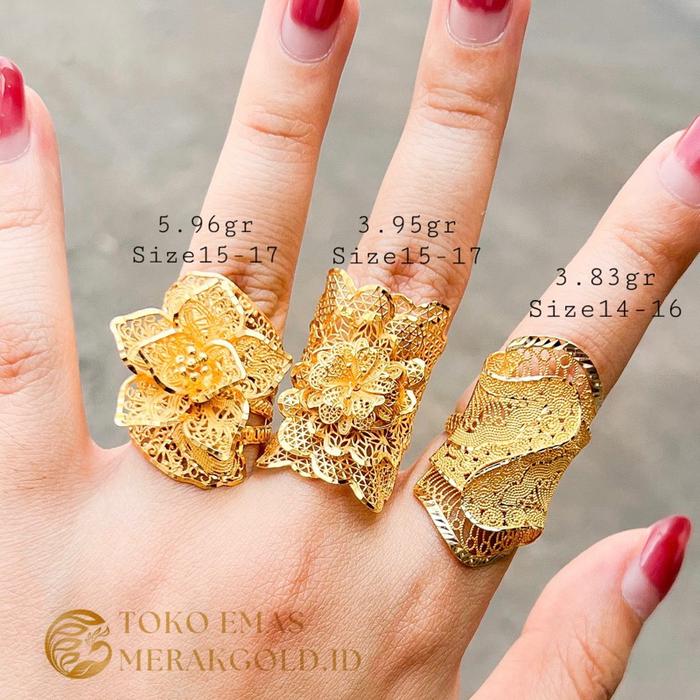 Cincin Emas Dubai Bunga Krawang Elegant Mewah Dubai Emas Kadar 375