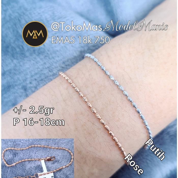 gelang biji lada kapsul emas putih rosegold si 750 kadar 18 K