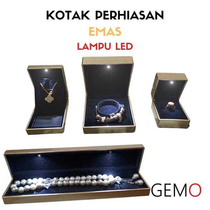 Kotak Perhiasan Berlampu Warna Emas Set / Cincin / Liontin / Gelang /