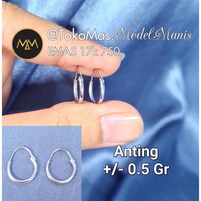 Anting bayi ring polos emas putih 750 kadar 17k