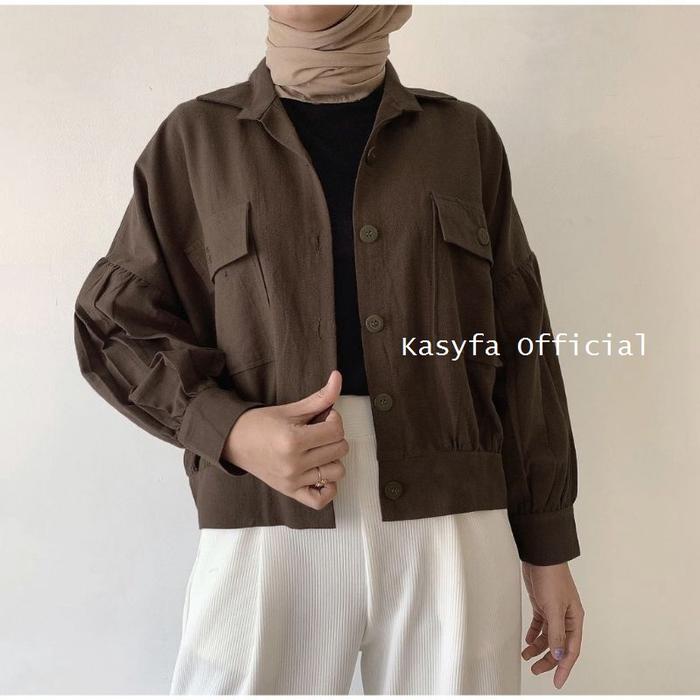 Produk JISO CROP OUTER LINEN // OUTER OVERSIZE LENGAN BALON Barang