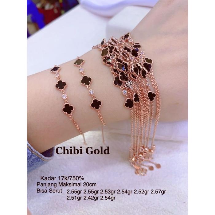 Gelang tangan Vancleef serut emas 750 kadar 17k - chibi gold