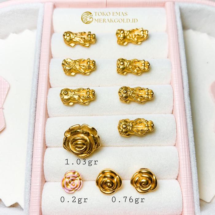 Charm Gelang Emas Charm Naga Charm Bunga 24K Emas Asli Kadar 999 24