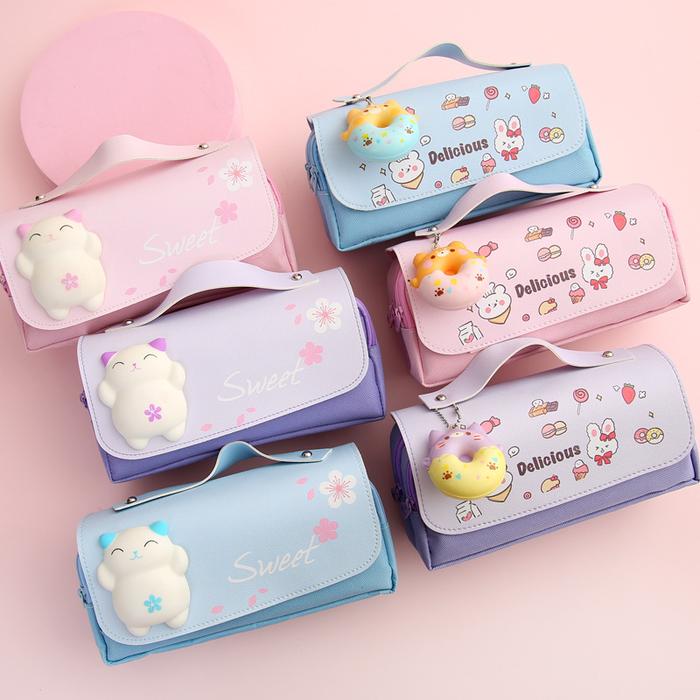 d| tempat pensil pouch squishy lucu karakter bear donut cat & polos