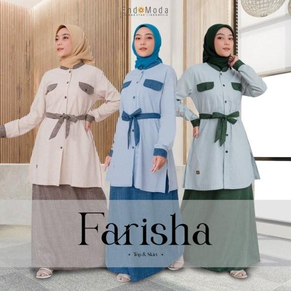 Endomoda Farisha Set Warna Blue Green Mocca Setelan Baju Kerja Wanita Dewasa Tunik Rok Panjang