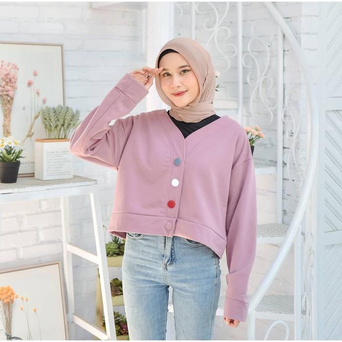 Produk SWEATER OVERSIZE PHARSA CROOPE BUTTON - SWEATER CROOPE OVERSIZE