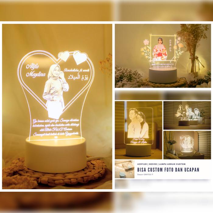 terlaris new Lampu Tidur Akrilik Custom Foto Transparant LED Cocok