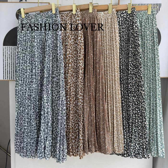 ready Rok plisket motif bunga / Rok panjang motif bunga / Rok bunga