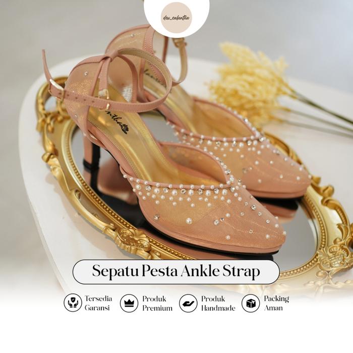 Deu_Calantha Sepatu Pesta Wanita Wedding Shoes Selop Ankle Strap Leona