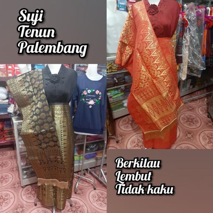 SONGKET SUJI TENUN PALEMBANG SARUNG SELWNDANG MURAH MERAH HITAM GOLD