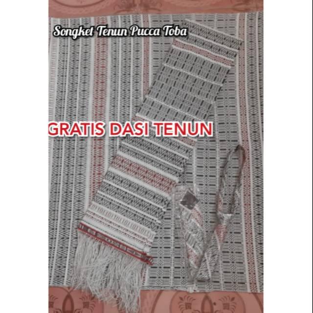 SONGKET PUCCA TENUN BATAK SARUNG DAN SELENDANG PUTIH BUSANA WANITA